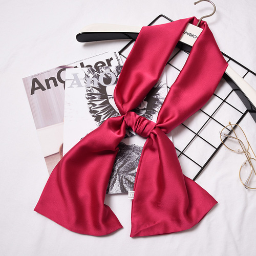 Small silk scarf for women solid color spring and autumn versatile long decorative Korean scarf summer narrow scarf multi-functional gauze scarf