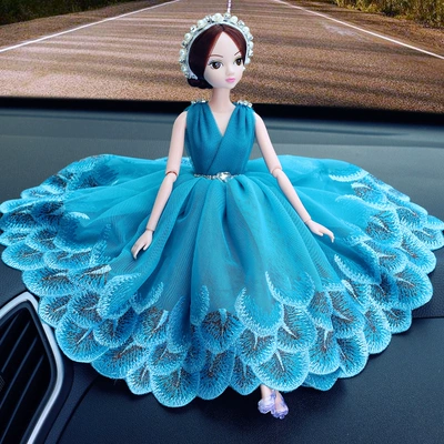 Car decoration car creative cute decoration fashion female wedding Cartoon Doll handmade decoration gift (Car ornaments) - blue-peacock-skirt