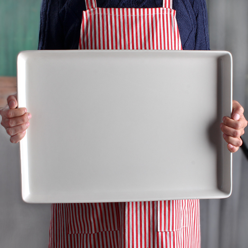 Plato de pavo de porcelana rectangular Bandeja plana de gran tamaño de 18"