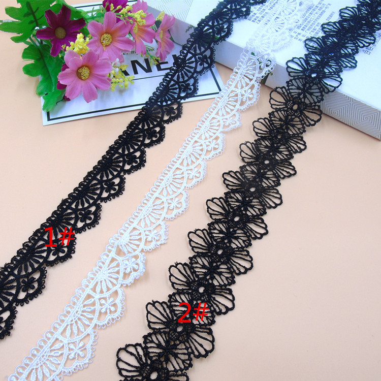 厂家现货2款黑白色镂空涤纶水溶花边辅料韩版DIY饰品蕾丝项链花边