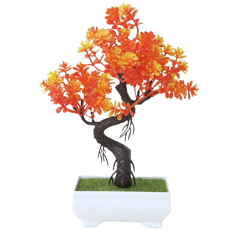 [Con maceta] Planta artificial bonsai decoración de escritorio interior artificial rábano verde bonsai pequeña planta verde decoración de flores artificiales