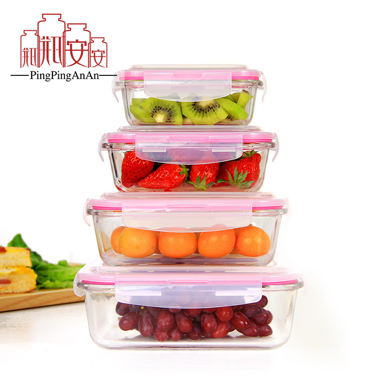 High Borosilicate Glass Food Storage Containers Microwave-Safe Heat-Resistant Glass Lunch Box Set Household Glass Food Storage Bowls Glass Meal Containers