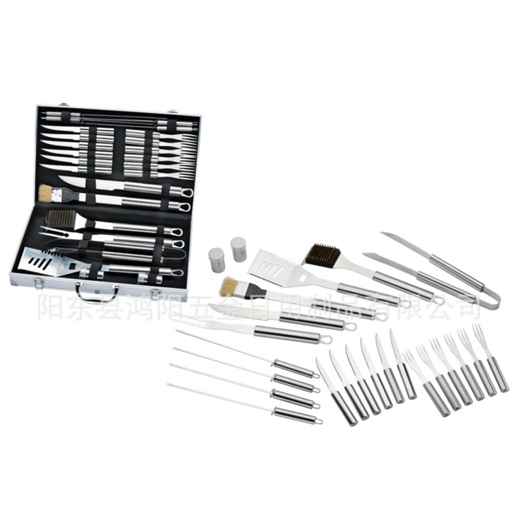 Directo de fábrica de acero inoxidable barbacoa parrilla traje de caja de aluminio 24-pieza barbacoa herramientas al aire libre combinación parrilla