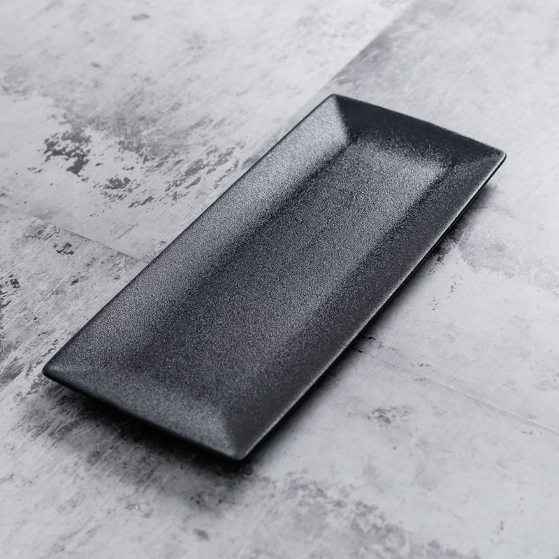 Placa de postre esmerilado de cerámica placa rectangular negra