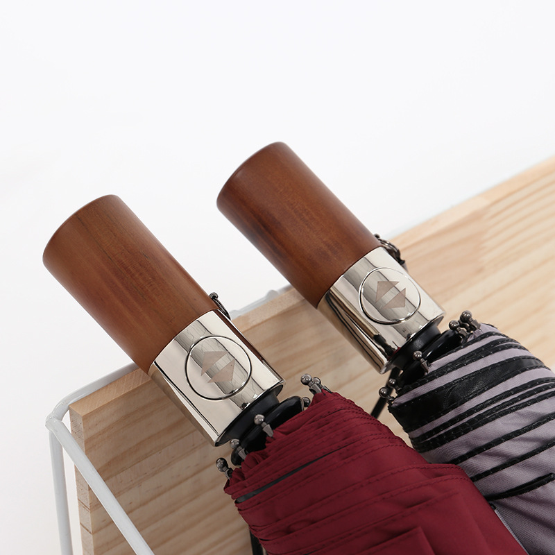 New Automatic Vinyl Top Quality Sunshade Retro Wooden Handle, Foldable 70% Off Sunscreen With Logo Printing, Advertising Umbrella_voghion.com