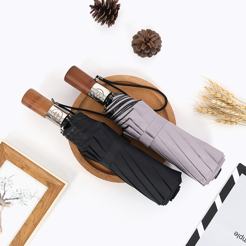New Automatic Vinyl Top Quality Sunshade Retro Wooden Handle, Foldable 70% Off Sunscreen With Logo Printing, Advertising Umbrella_voghion.com