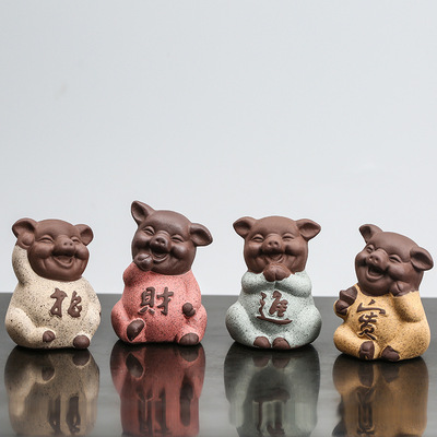 Boutique Sand pottery Tea darling Cinnabar Fortune Piggy automobile vehicle Decoration originality Decoration Manufactor Direct selling
