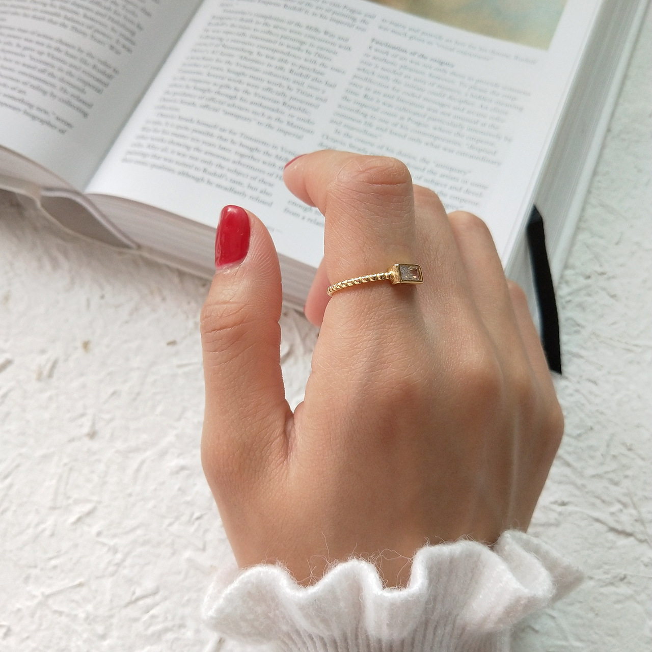 Rectangular fashionable one size wedding ring, Korean style, silver 925 sample, simple and elegant design