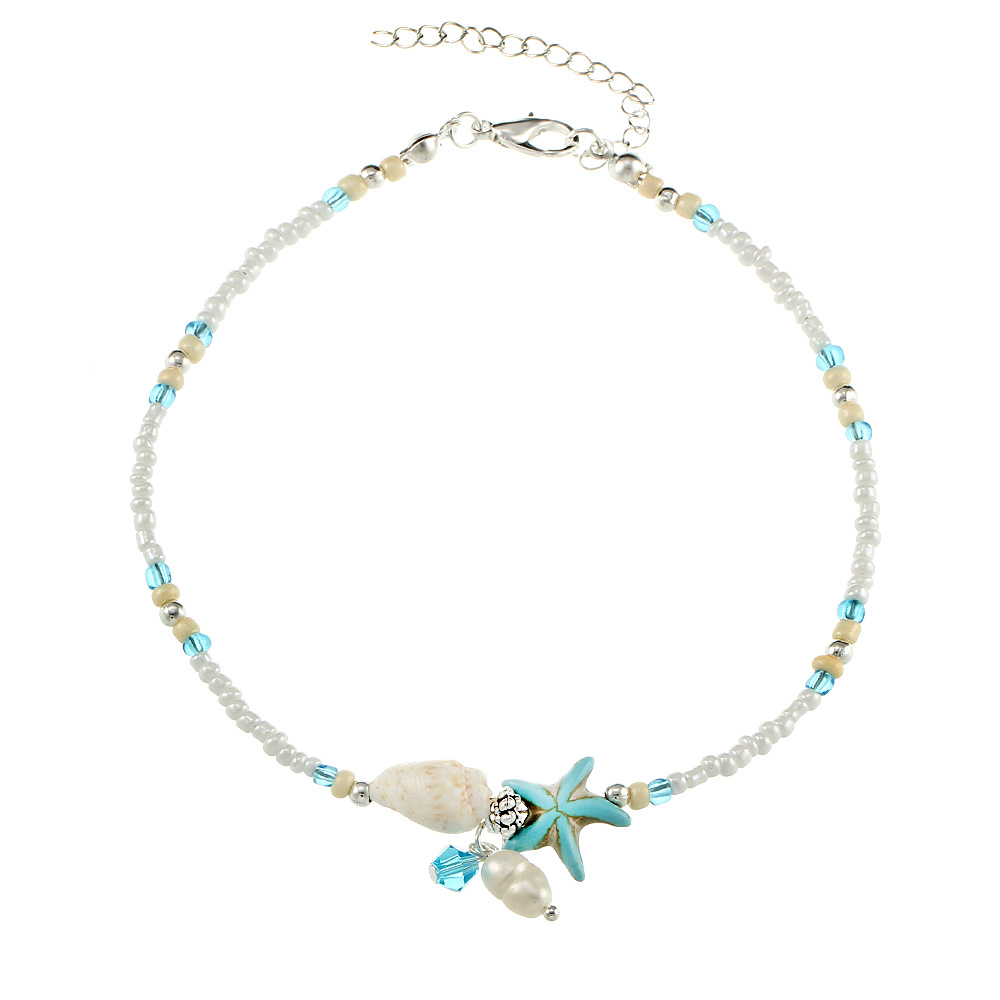 Deseo moda europea y americana tobillera Concha estrella de mar colgante arroz cuentas tobillera yoga playa tobillera pulsera al por mayor