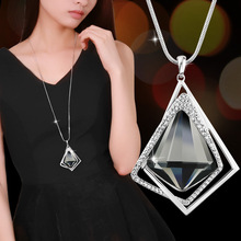 韩国新款闪耀三角形项链长款那边时尚几何造型水晶毛衣链服装配饰