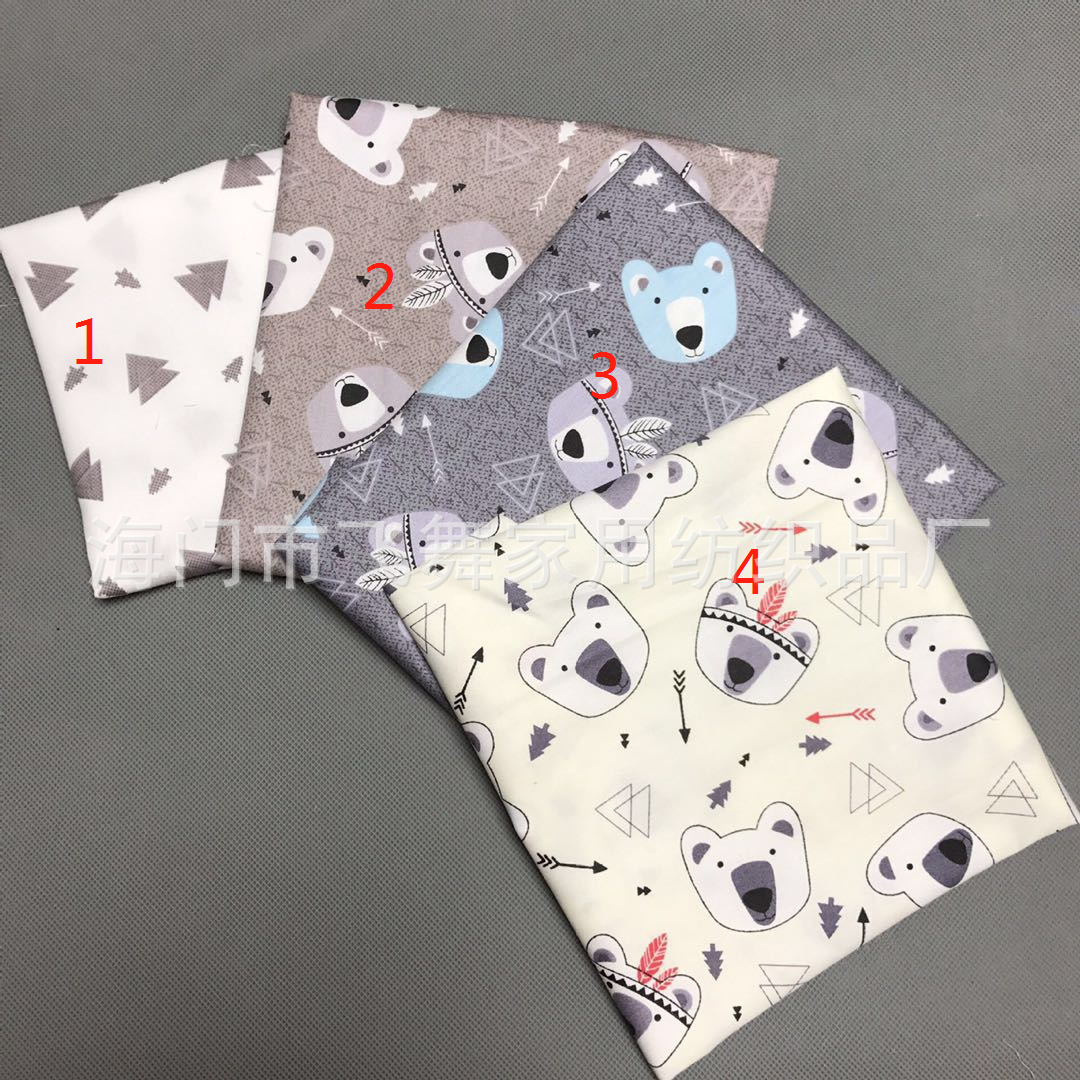 批发丛林小熊 斜纹纯棉卡通布料 全棉宝宝棉服装床品面料