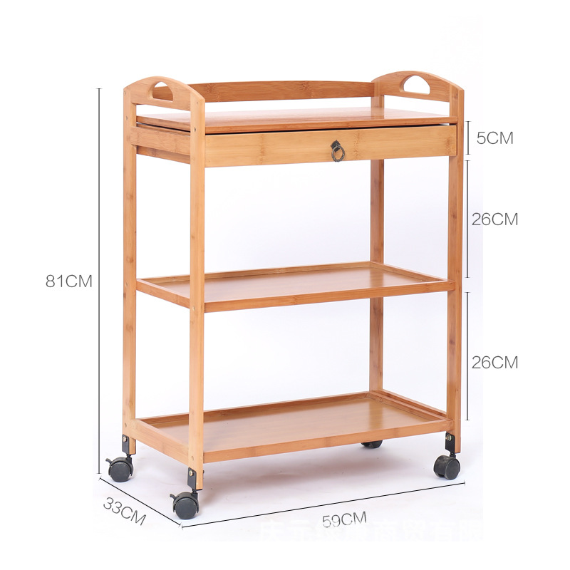 Bambú nuevo portátil comedor coche cocina rack de almacenamiento salón de belleza carro té rack de almacenamiento fábrica de coches al por mayor