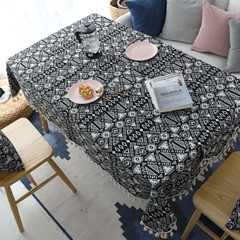 Nordic black geometric double-sided thickened coffee bar tea table cover tablecloth fabric tablecloth cotton linen