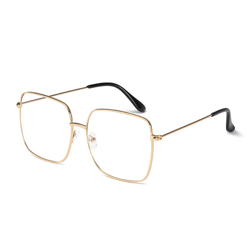 Zhou Yangqing's same style glasses internet celebrity female square frame gold edge flat mirror large frame round face slimming square frame myopia glasses for men