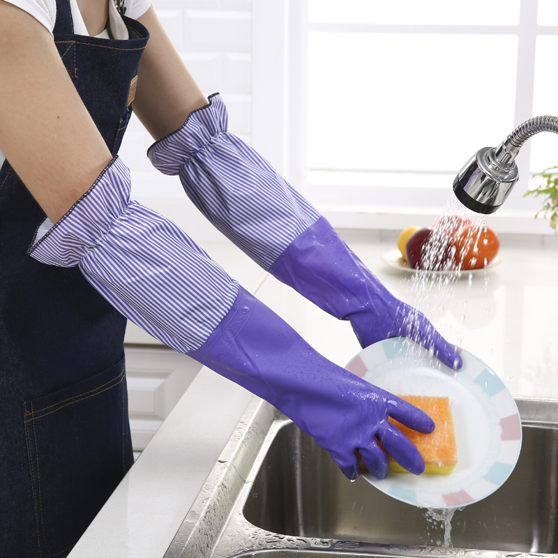 Shu moda copiado a mano forrado de lana caliente guantes domésticos limpieza de la cocina durable lavavajillas guantes de goma image 6