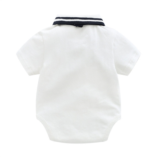 Summer New Arrival Set for Baby Boys - Gentleman Bow Tie Suit for Young Boys, Stylish First Birthday Outfit, Navy Style Belted Pants 3-Piece Set