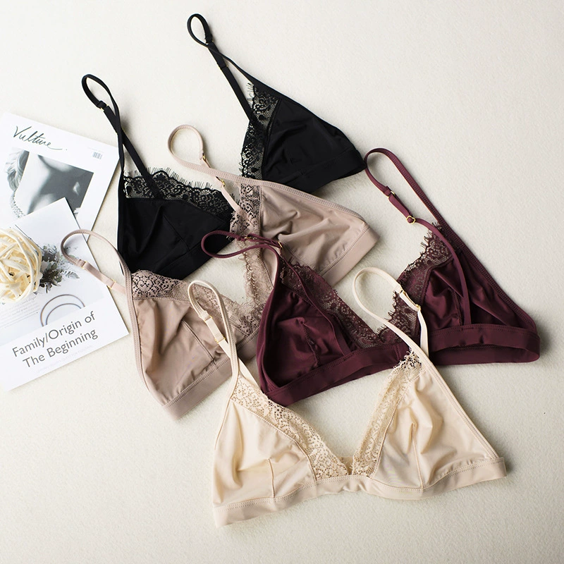 Шелковистая кружевная ткань без оправы, удобный сексуальный бюстгальтер бикини для ночного клуба больших размеров, летний во французском стиле без вставки