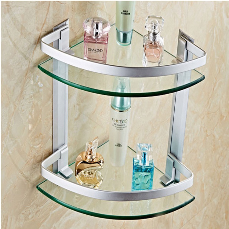 浴室卫生间2层三角形玻璃置物架洗手间三角架转角拐角架太空铝