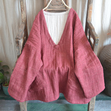 3393那年布语原创棉麻女装宽松外套文艺休闲上衣大V领