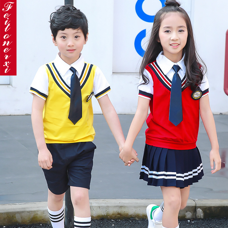 2018新款小学生校服夏款韩版英伦纯棉运动拼色短袖幼儿园园服批发