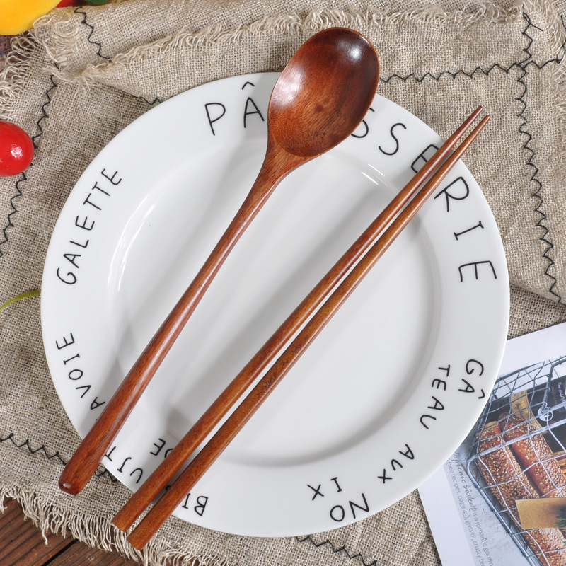 Creative Wooden Tableware Japanese-Style Spoon and Chopstick Set Natural Old Lacquer Long-Handled Wooden Spoon Chopsticks Eco-Friendly Portable for Students Creative Wooden Tableware Japanese-Style Spoon and Chopstick Set Natural Old Lacquer Long-Handled Wooden Spoon Chopsticks Eco-Friendly Portable for Students