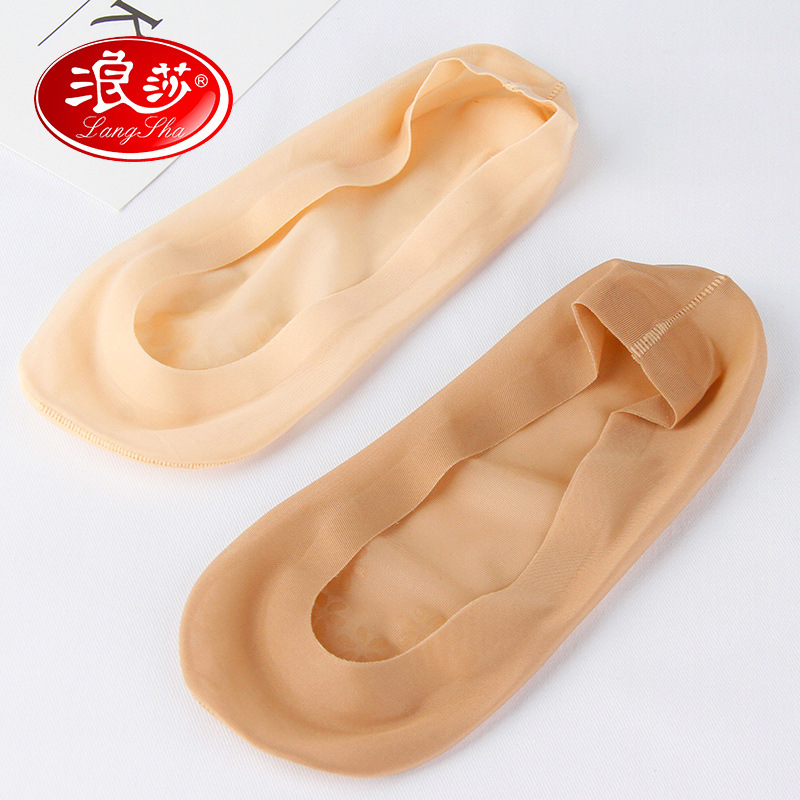 Langsha Ice Silk boat Socks women's shallow mouth invisible non-slip silicone anti-slip women's socks thin socks lace summer short stockings