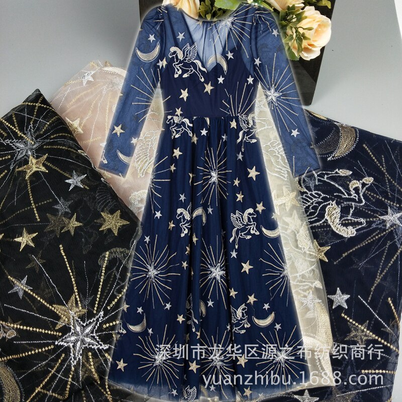 Tianma Starry Sky Mesh Lace Fabric Embroidery Designer Clothing Fabric diy Wedding Dress Dress Gauze Skirt Tianma Starry Sky Mesh Lace Fabric Embroidery Designer Clothing Fabric diy Wedding Dress Dress Gauze Skirt