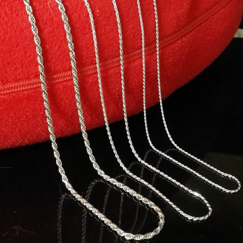 Twist Chain 925 Silver Thick Twisted Rope Chain Men's and Women's Lengthened Silver Necklace Chain Clavicle Woolen Chain White Gold Thick