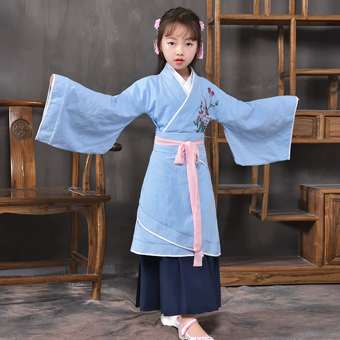 Обычный Ханфу для девочек с двумя кружками, юбка, детское традиционное платье