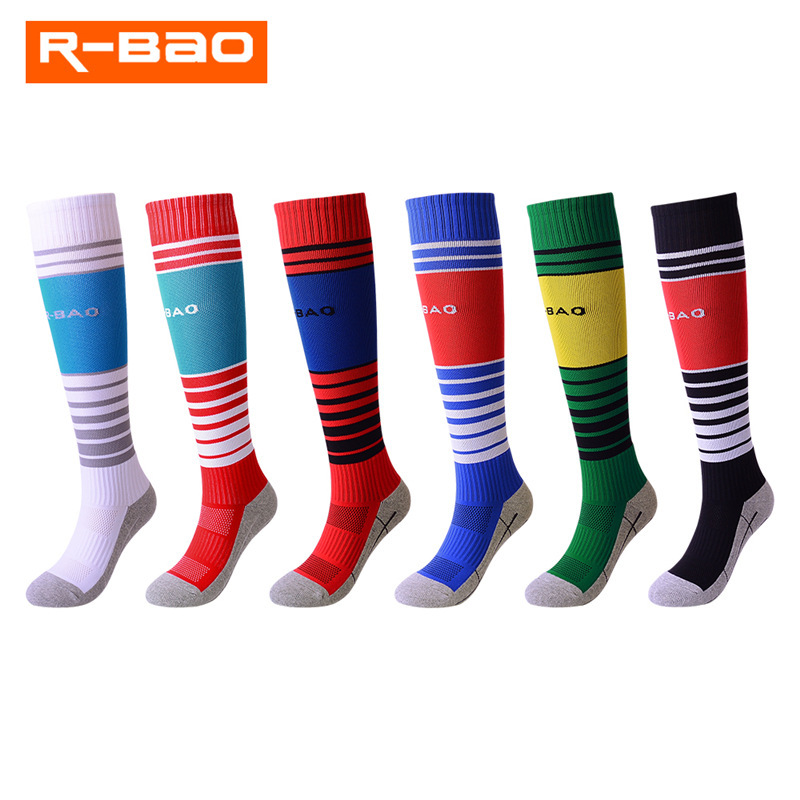 Children's striped high football socks towel bottom youth football socks 8-13 years old long tube sports socks wholesale clearance