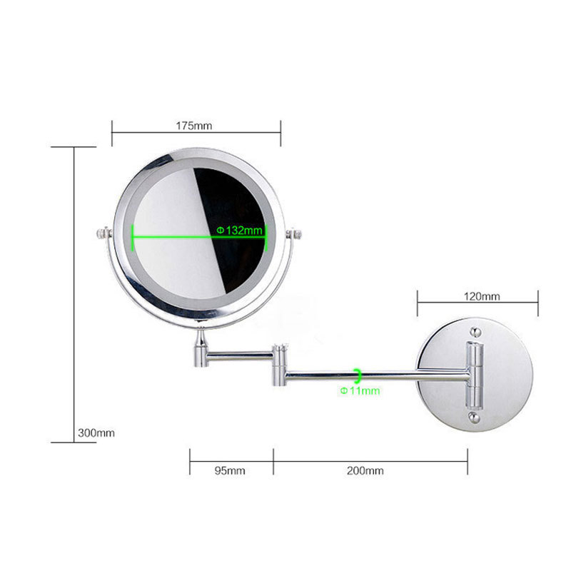 Espejo de maquillaje de baño LED espejo de baño de belleza con luz de doble cara colgante de pared plegable espejo de maquillaje de metal