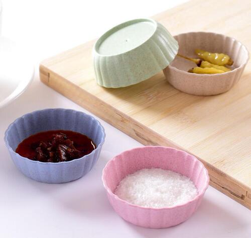 Home kitchen wheat straw condiment dish creative plastic round pickle small dish tableware dip snack dish