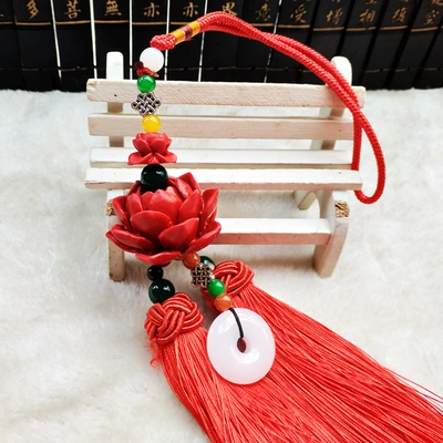 Red cinnabar car pendant accessories Car hanging - cinnabar-car-pendant-lotus