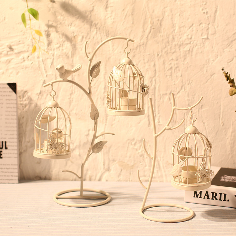 跨境欧式烛台摆件树枝鸟笼烛台家居婚庆装饰品铁艺创意烛台摆件