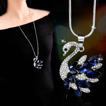 韩国新款时尚小天鹅简约长款项链百搭服饰高档水晶毛衣链厂家直销