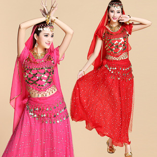 Adult Belly Dance Practice Suit Indian Dance Ethnic Dance Performance Suit Sequin Top Skirt Women