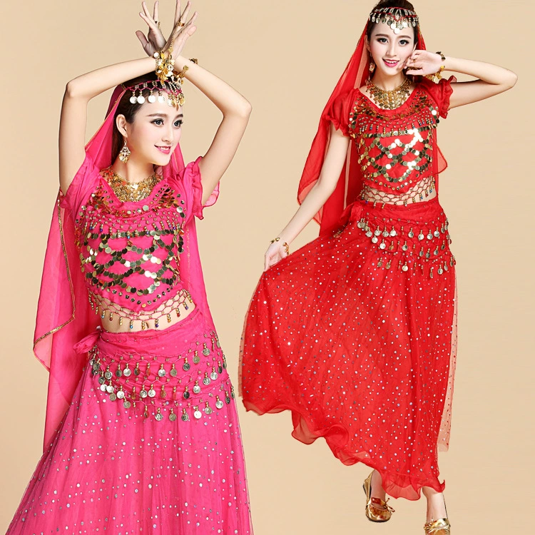 Взрослый костюм для танца живота Индийский танец Народный танцевальный костюм Топ с пайетками Юбка для женщин