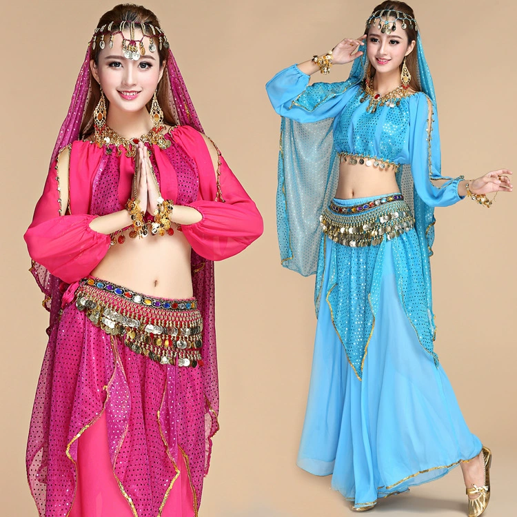 Новый костюм для танца живота одежда для выступлений Синьцзян Танцевальная практика одежда этническая танцевальная одежда фонарь с длинным рукавом юбка с блестками комплект для женщин