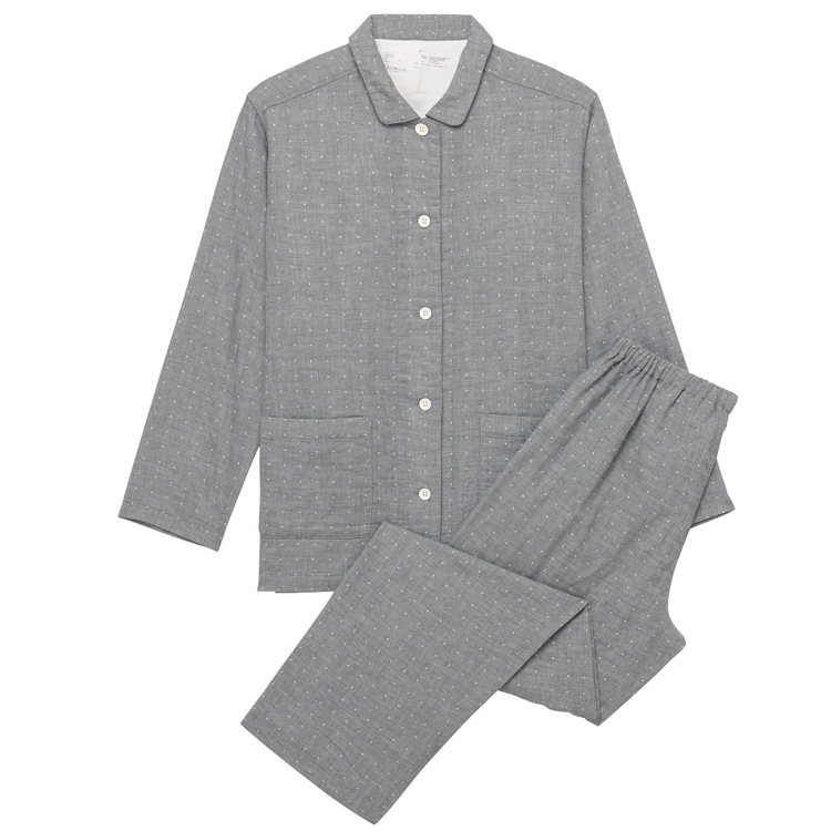 더블 레이어 원사 홈 옷-회색 웨이브 도트