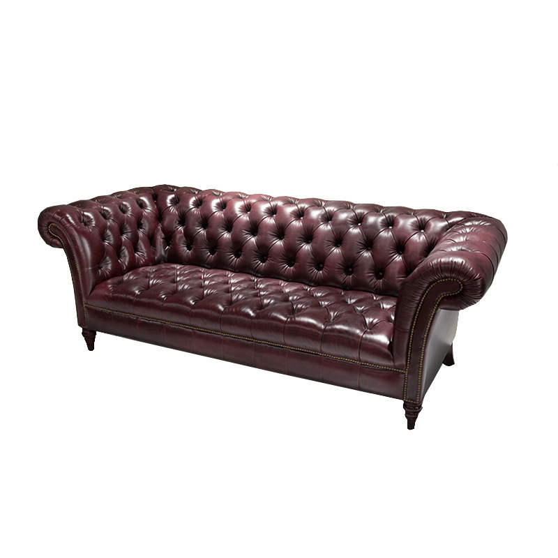 Sofá de cuero de estilo industrial americano para hotel y cafetería, combinación individual, doble o de tres plazas para sala de estar, cuero genuino vintage, lujo discreto.