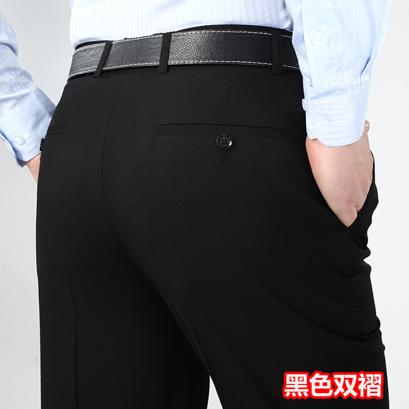 Pantalones de traje plisados dobles de verano delgados de mediana edad y ancianos de cintura alta pantalones de traje formal informal de negocios sueltos pantalones de traje sin planchar image 8
