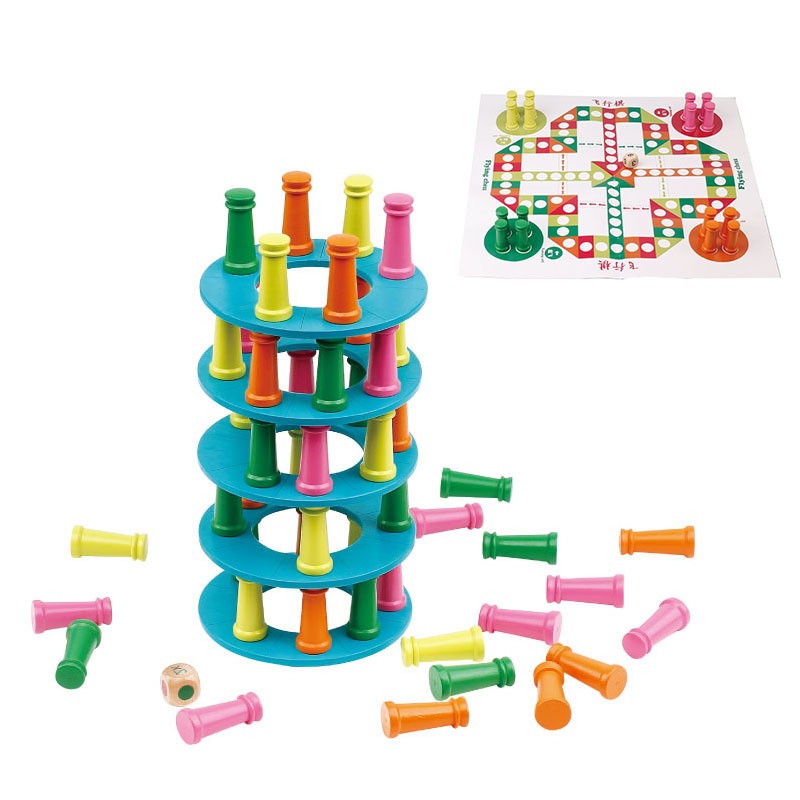 Pizza de madera Torre Inclinada apilados bloques de construcción alta volando ajedrez niños inteligencia desarrollo educación temprana juguetes madera
