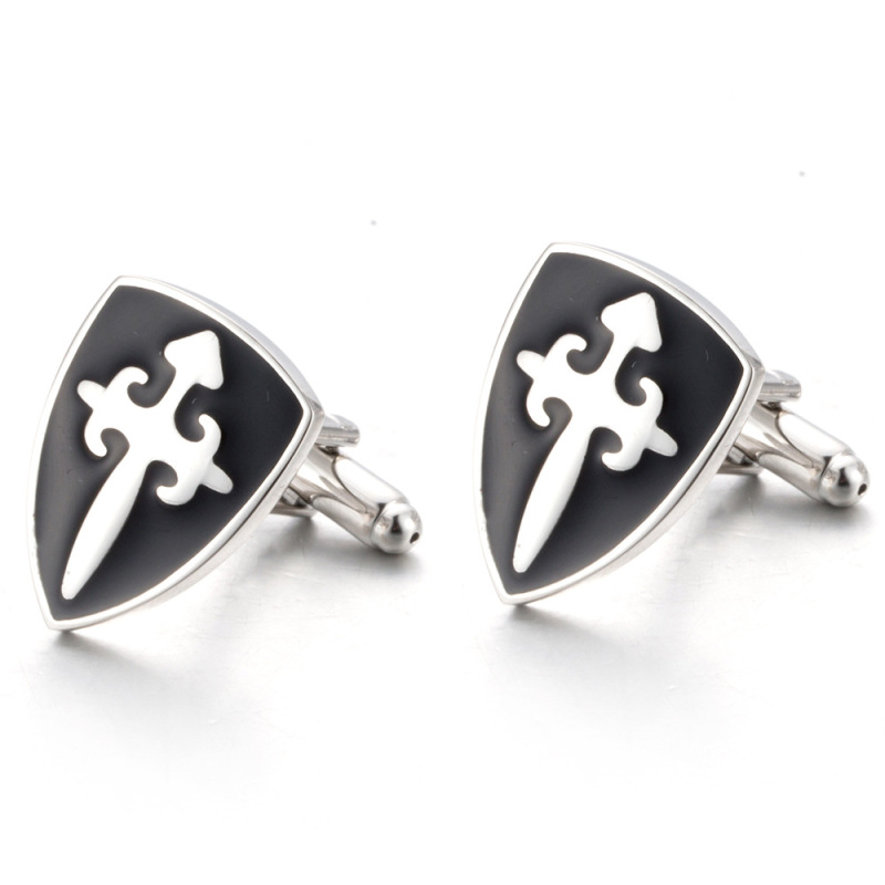 Foreign trade new French cufflinks high quality paint cuff buttons black enamel shield cufflinks jewelry 779