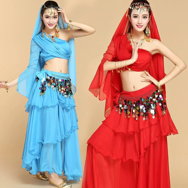 Оптовая новый костюм для танца живота индийский танцевальный сценический костюм большие качели юбка косой плечо практика платье женщин