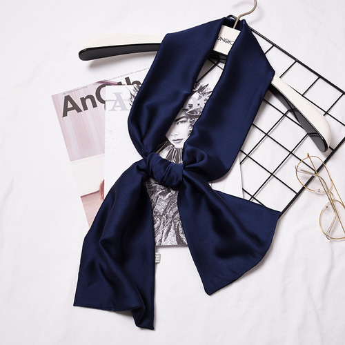 Small silk scarf for women solid color spring and autumn versatile long decorative Korean scarf summer narrow scarf multi-functional gauze scarf