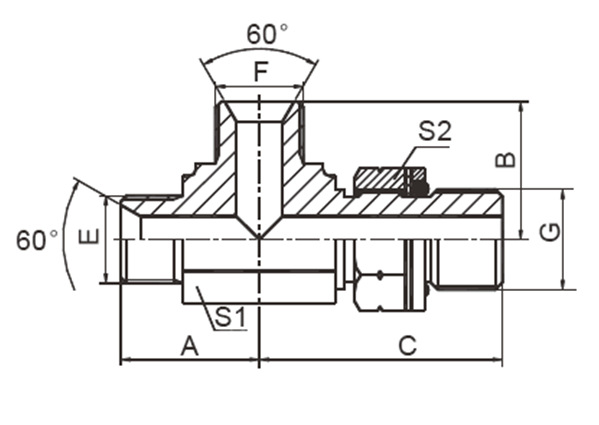 英管外螺纹60° 内锥/英管外螺纹O 形圈三通接头ABBG-OG