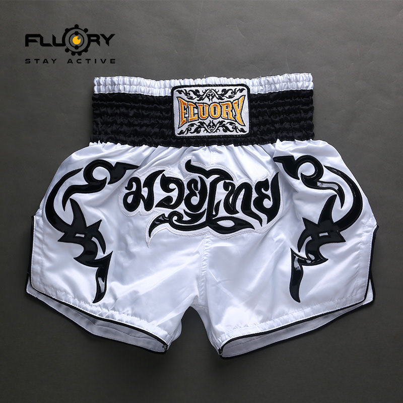FLUORY Fighting Shorts Men's Muay Thai Professional Training Fighting Shorts Women's Children's White Sanda Boxing Suit