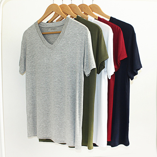 Men's Modal T-shirt Summer V-neck Short-sleeve Thin Casual Plain Color Base Shirt Top Loose Fit