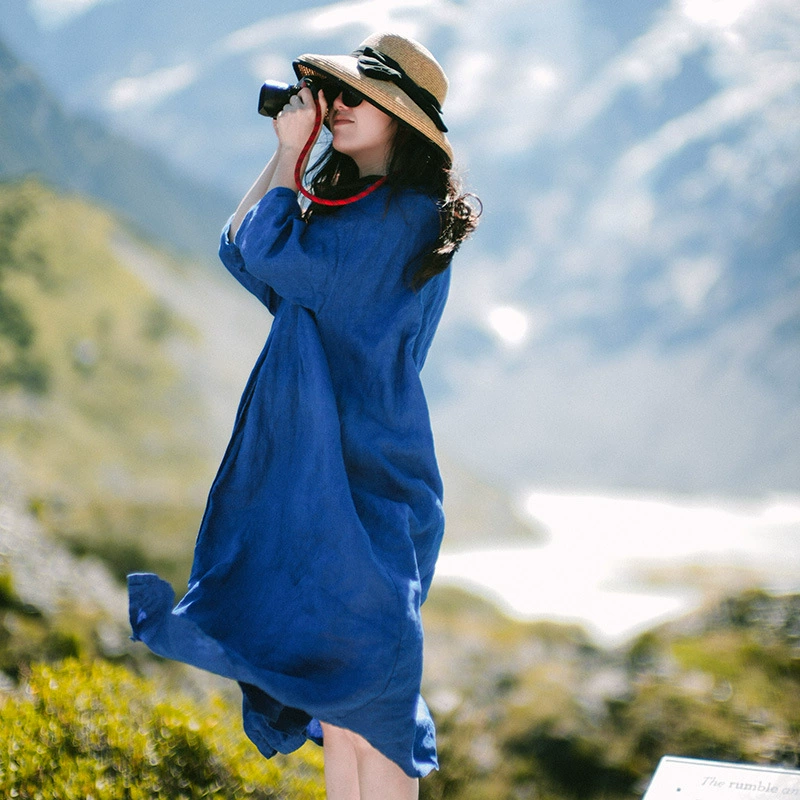 Весна и лето 2020, новая женская одежда из хлопка и льна, свободное и удобное длинное платье в художественном стиле, женское платье с эластичным вырезом