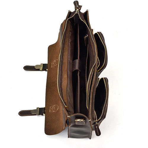 Men's Retro Crazy Horse Leather Briefcase Genuine Leather Computer Bag Casual Shoulder Bag Work Out Handbag 9370